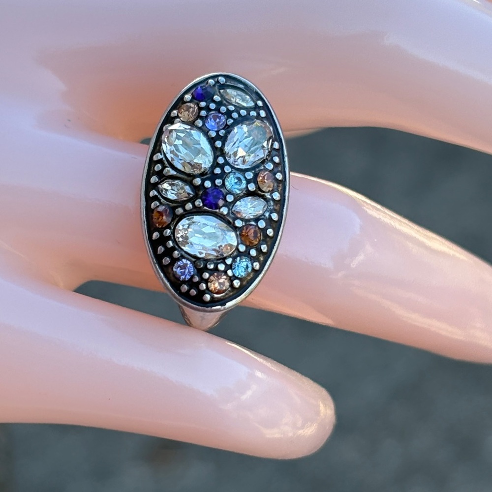 Brighton Crystal Voyage Swarovski Cocktail Ring Size 7.75 Silver Plated EUC